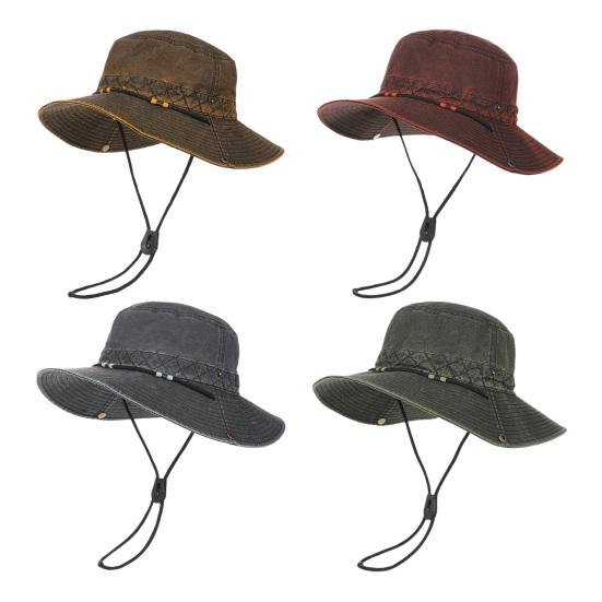 Fischerhut Retro-Stil West-Cowboy-Eimerhut mit verstellbarer Größe Wasserdicht Schnelltrocknend Outdoor Sonnenschutzhut