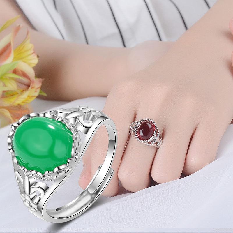 Vintage Chalcedony and Green Agate Adjustable Ring - Ethnic Fashion Jewelry Gift for Her
