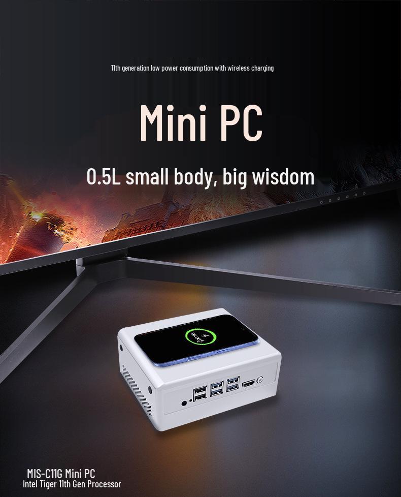 Mini PC 11a Generazione con Ricarica Wireless: Terminale Cloud Compatto per Ufficio Domestico