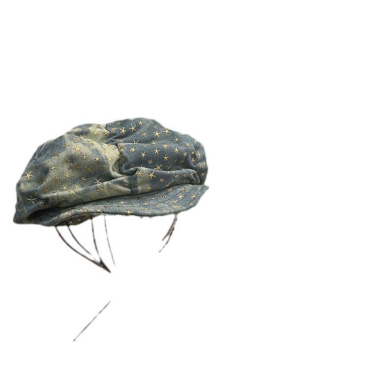 Japanese Y2K Star Big Head Circumference Beret Female Korean Retro Literary And Artistic Painter Hat Versatile Face Newsboy Hat