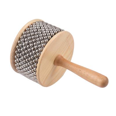 Wooden Cabasa Percussion Musical Instrument Metal Beaded Chain & Cylinder Pop Hand Shaker for