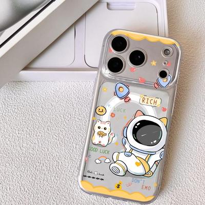 Cute Cartoon Astronaut Phone Case For iPhone 17 16 15 14 13 12 Pro Max Plus With Magnetic Crystal Clear Case Wireless Charge