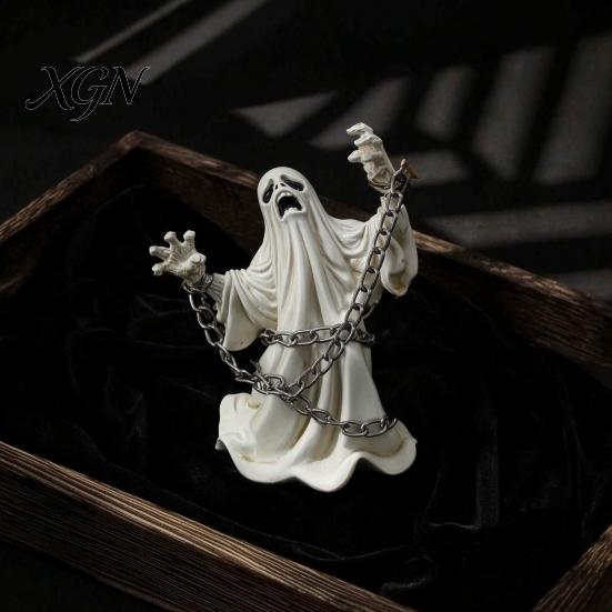 Creative Holiday Collection Figurines Halloween Ghost Figurine, Resin Miniature Chain Ghost, Face-Palm Pumpkin Craft Ornaments for Collections