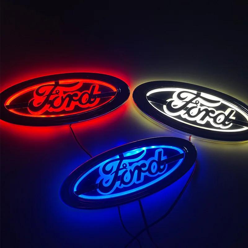 5D LED Auto Emblem Light For Ford Fiesta Mk6 Kuga Focus Mondeo Mustang Fusion Mk2 Mk3 Explorer 14.5X5.6cm Car Logo Badge Light