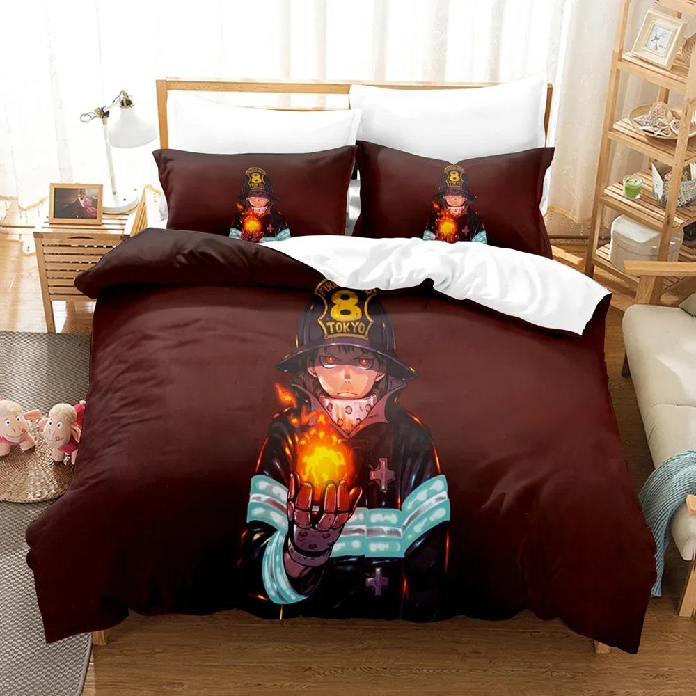 Fire Force Bedding Set Quilt Cover Twin Full Queen King Size With Pillowcases Anime Bed Set Aldult Kid Bedroom Decor Gift