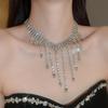 Exquisite Rhinestone Water Drop Tassel Necklace - High-End Retro Court Style Clavicle Chain.