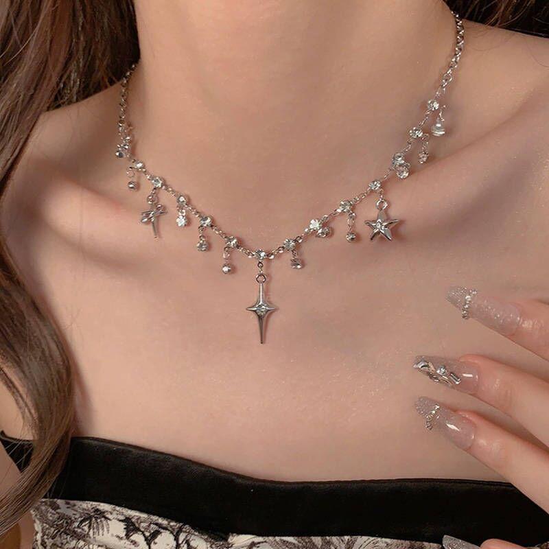 

Trendy Chic Star Crystal Zircon Pendant Tassel Necklace for Women Girls Y2K Clavicle Chain Party Accessories Jewelry Gifts