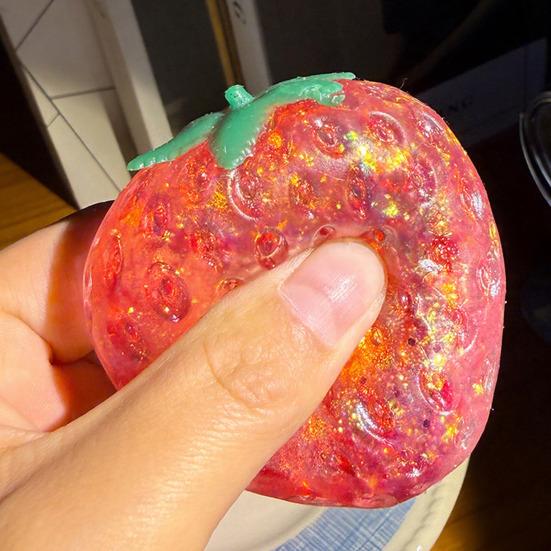 Clear Glitter Strawberry Squeeze Toy Slow Rebound Stress Relief Simulated Fruit Fidget Toy Anti-anxiety Sensory Ball Decompression