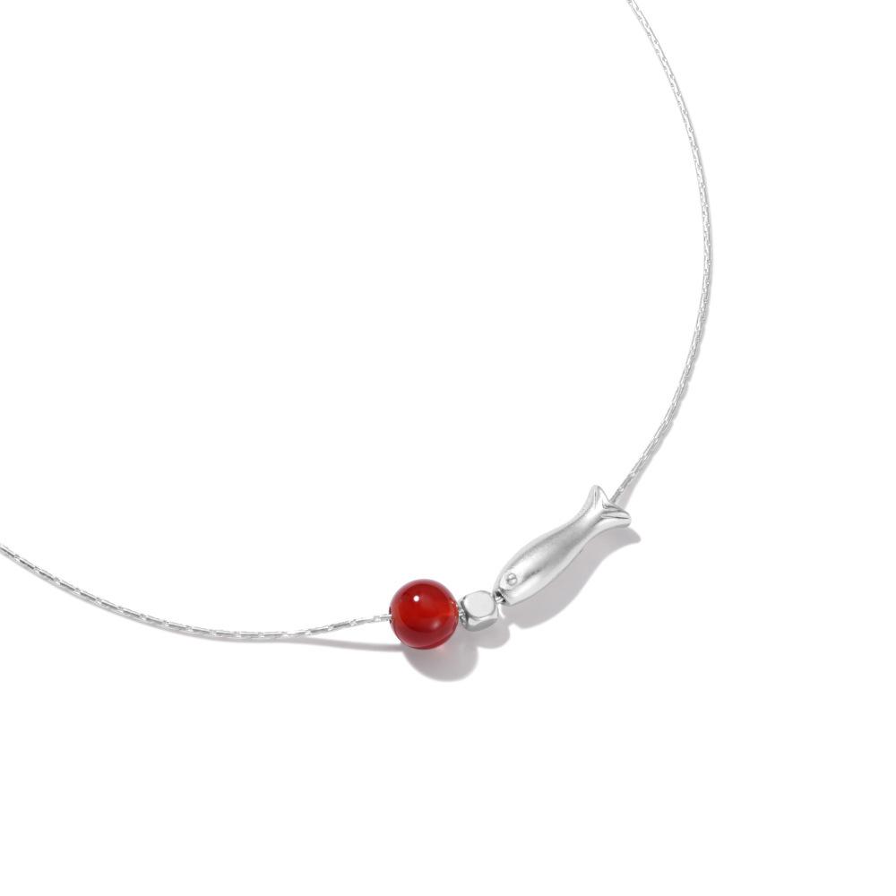 S925 Sterling Silver Necklace - Small Fish with Pearls, Exquisite Women s Clavicle Chain S925 Silver
