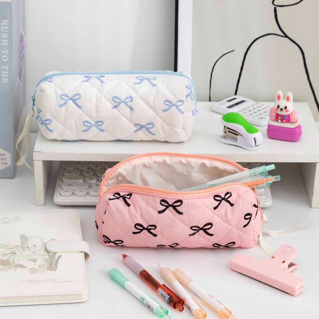 Lightweight Pencil Case Stationery Case Cosmetic Storage Bag Large Capacity Stationery Bag Pink Bow for Women (2078CM)