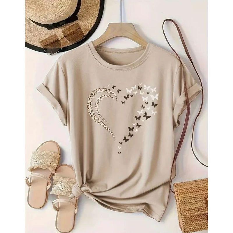 Ladies' Casual Short Sleeve round Neck Top Women Casual Crew Neck Top