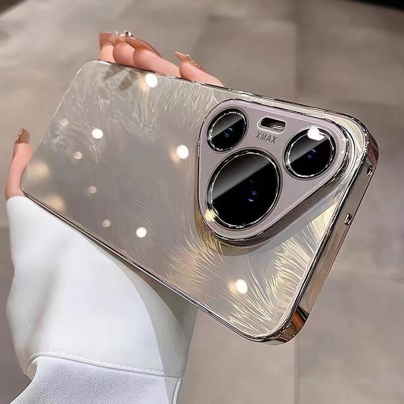 Applicable to Huawei P90PRO mobile phone case electroplated feather yarn ice crystal glass case with lens film mate80 anti-drop N14