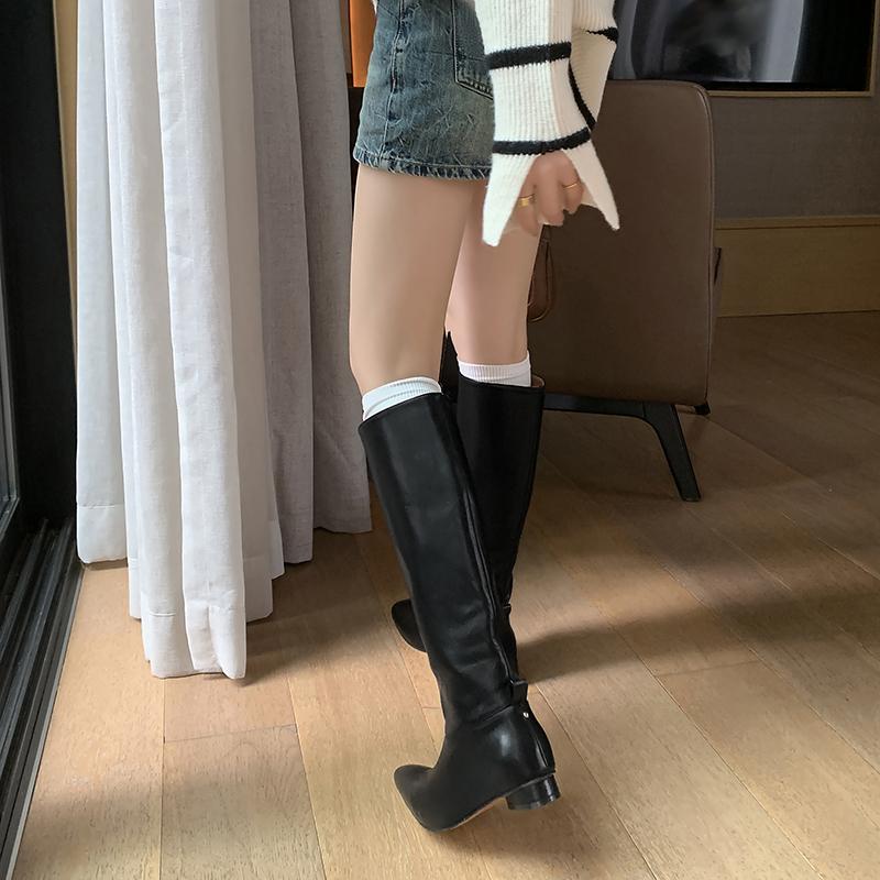 Fashion 2024 Winter Women Boots Round Toe Knee-high Boots Western Modern Long Boots Women Shoes Ladies Shoes Retro Pleated Shoes