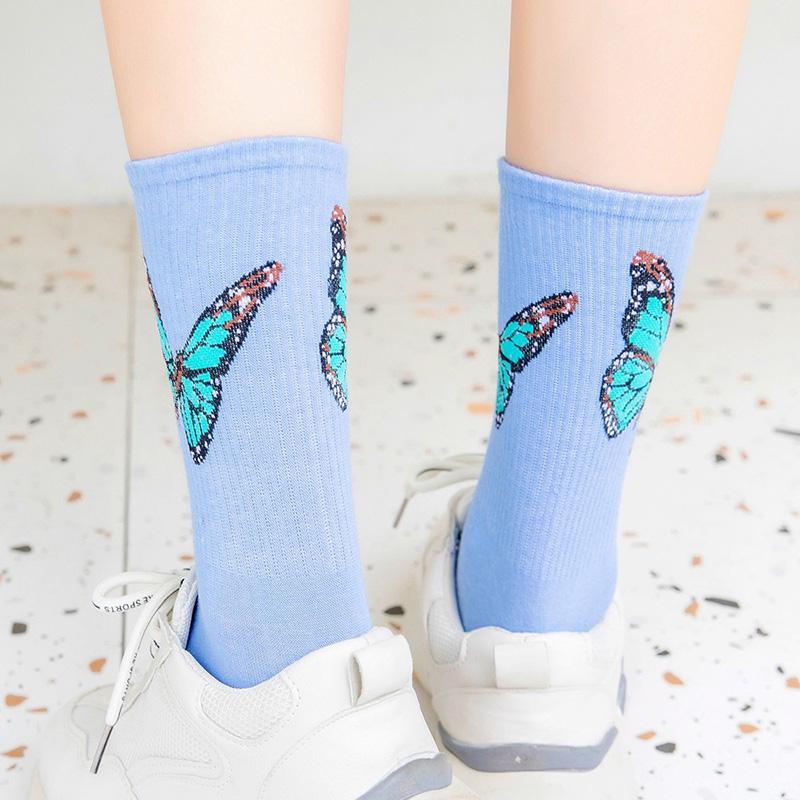 High Elasticity Girl Cotton Knee High Socks Uniform Pink Flowers And Butterfly Women Tube Socks High Elasticity Girl Cotton Knee High Socks Uniform Pink Flowers And Butterfly Women Tube Socks