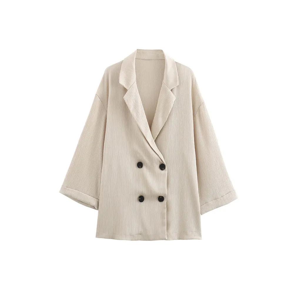 VAYLA Autumn Women Casual Blazer Coat Pants Set Long Sleeve Double Breasted Blazer + Wide Leg Trousers Lady Office Outfit