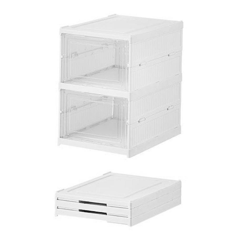 

2 Layer No Installation Foldable Shoe Box Transparent Door Plastic Stackable Storage Container A