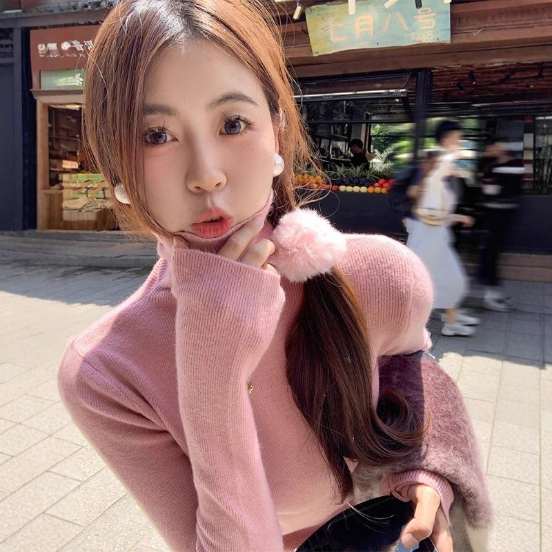 Herbst neues Rollkragenpullover Damen Strick-Basicshirt schmal geschnitten mit langärmeligem Oberteil