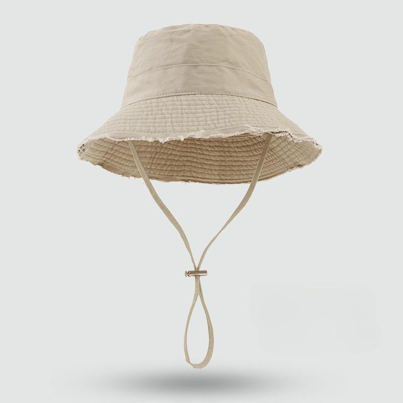 

Unisex Large Brim Fringed Fisherman Hat Solid Color Foldable Drawstring Sun Protection Hat Outdoor Leisure Sun Basin Hat хаки