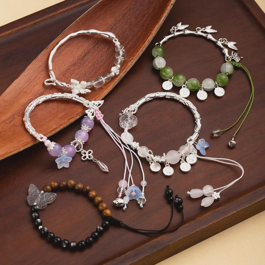 Elegant Chinese Butterfly Fantasy Beaded Half Bracelet - Ancient Style Niche Luxury Jewelry for Women