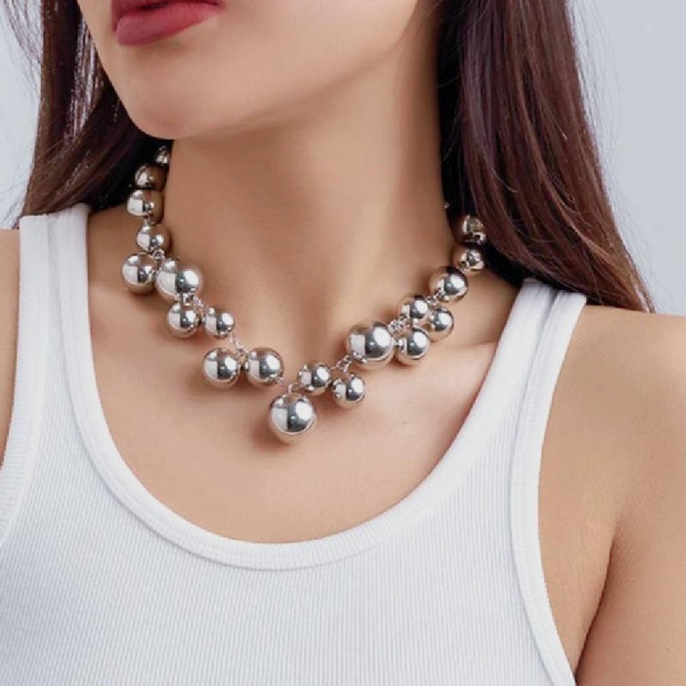 1 Piece Irregular Size Metal Ball Necklace, Niche Unique Style, Suitable for Daily Wear / Street Style / Party Accessories