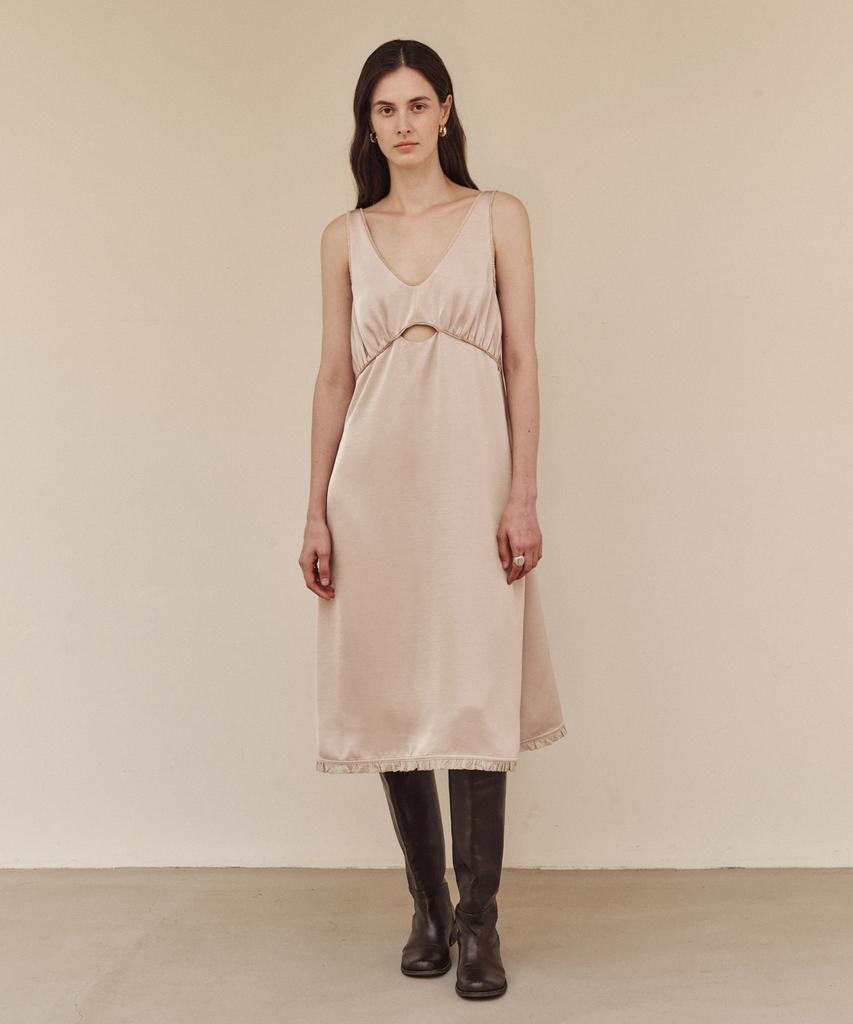 LEUNI Emma Satin Shirred Dress - Peach Beige