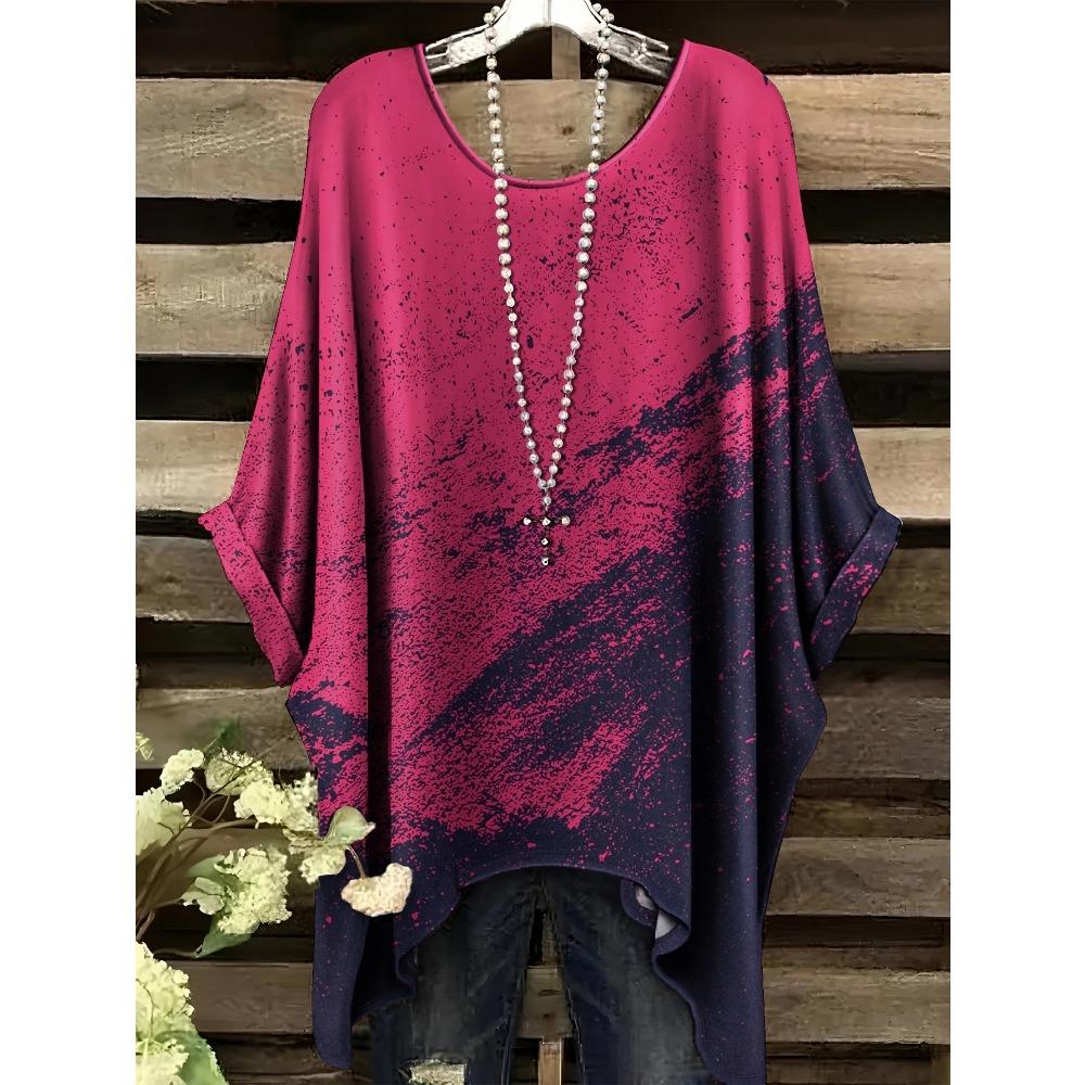 Bohemian Floral Tunic Plus Size Women's Bohemian Floral Print Tunic T-Shirt Short Sleeve Round Neck Casual Top Vibrant 2025