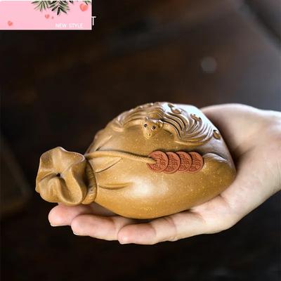 Chinese Yixing Purple Clay Tea Pet Lucky Money Bag Model Ornaments Handmade Sculpture Crafts Desktop Decors Tea Set Decoration