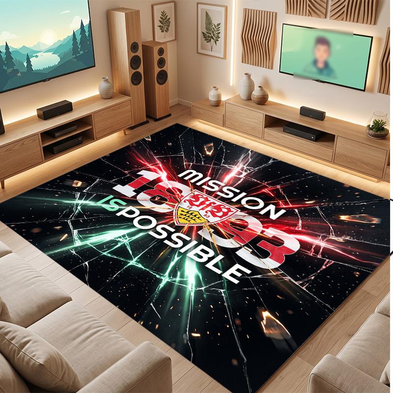 VfB Stuttgart Football Print Crystal Velvet Rug, Comfortable Water Absorbent Non Slip Indoor Floor Carpet
