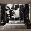 2D Dark Grunge Art Tapestry Black and White Woman Face Wall Hanging