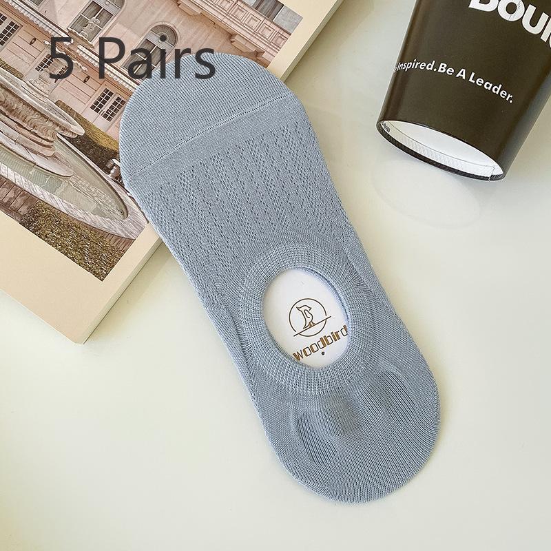 5 Pairs Pairs Spring and Summer Thin Hollowed-out Women's Boat Socks Female Invisible Breathable 100 Non-slip with Shallow Mouth Socks