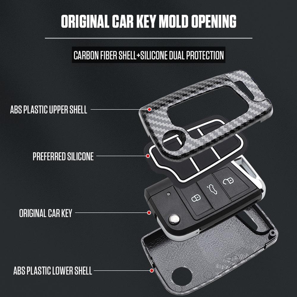 Abs Carbon Fiber Car Key Case Cover For Vw Volkswagen Polo Tiguan Passat B5 B6 B7 Golf 4 5 6 Mk6 Jetta Lavida For Skoda Octavia