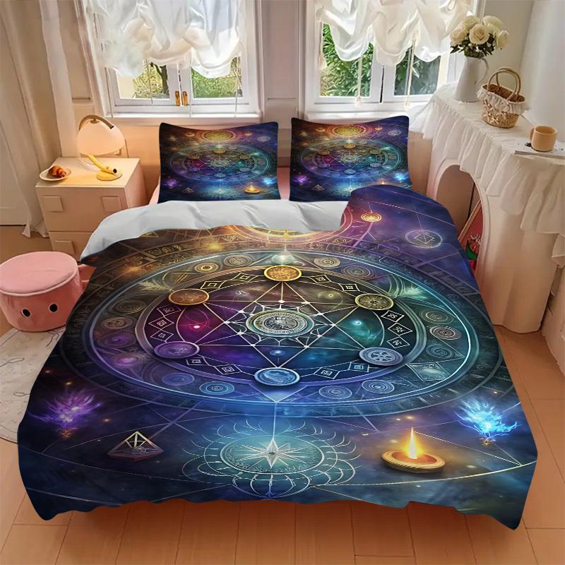 3pcs Alchemical Symbols Bedding Set - 1 Duvet Cover + 2 Pillowcases(Core Not Included), Machine Washable Polyester yy251216166