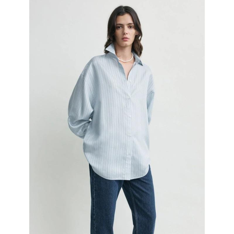 Su Mei Hui Women's Striped Satin Shirt - Spring/Summer 2026 Collection, TOT Style Commute Long Sleeve Top