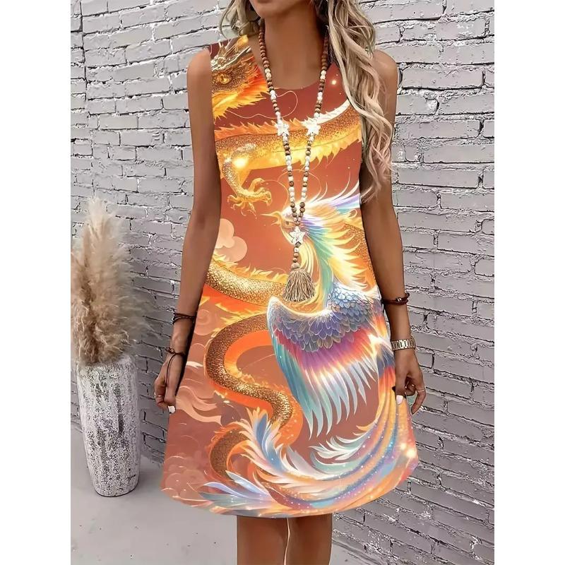 Printed sleeveless sundress without pockets