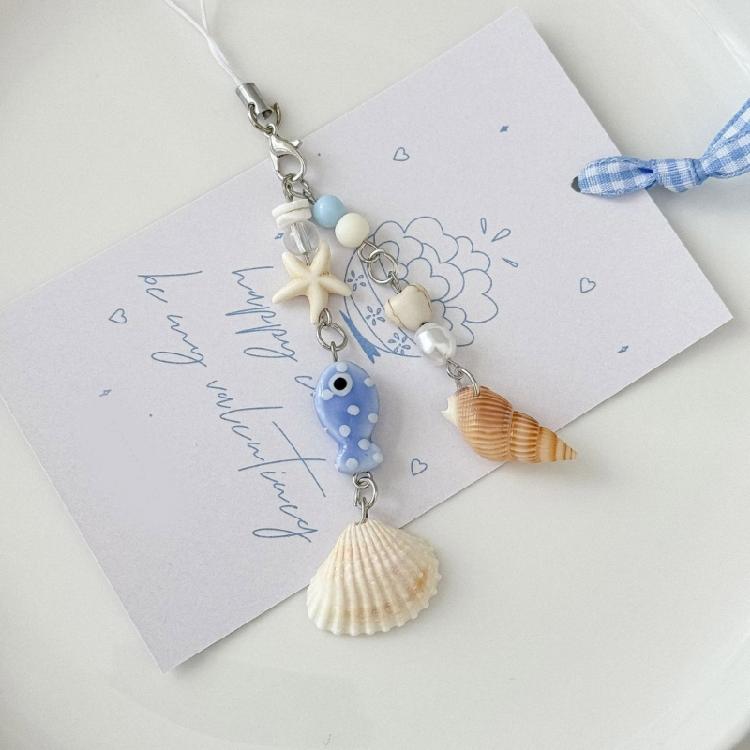 Elegant Shells Pearls Pendant Strap Chic Marine Inspired Keychain Pendant Phone Strap Charm for Purses and Handbags