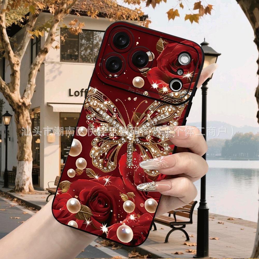 Flash Diamond Pearl Flower Butterfly iPhone17ProMax/16/15/14/13/12/11 iPhone Case