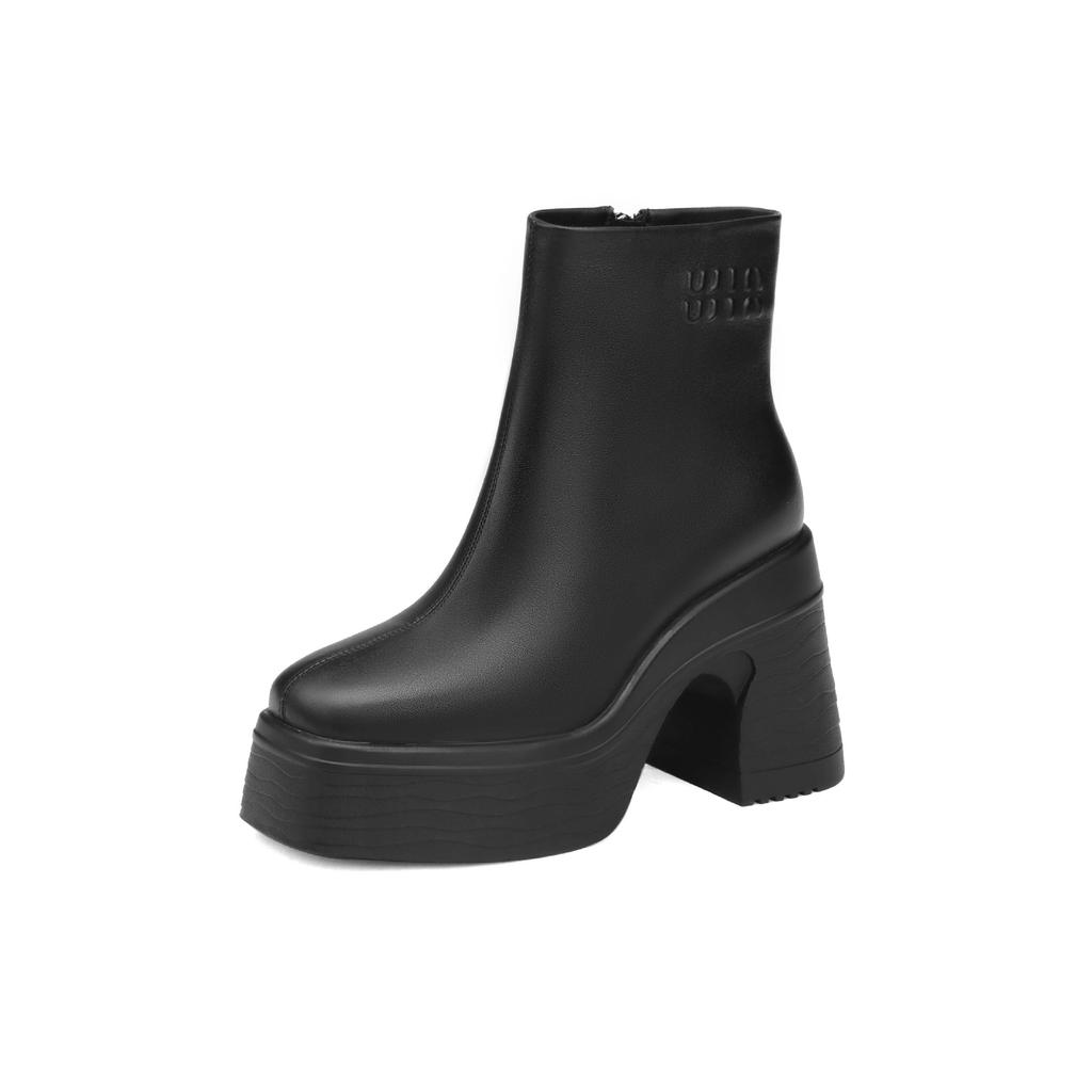 High-heeled thick-soled leather Martin boots 2025 new British style simple and versatile square head waterproof table thick-heeled short boots women