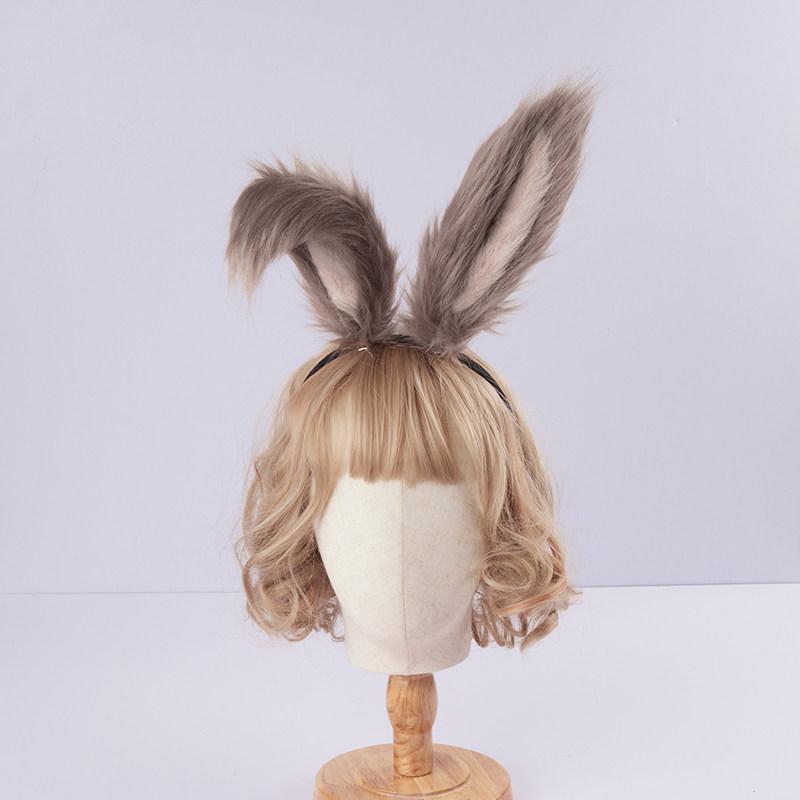 Original Hecho a Mano Lolita Plegable Orejas de Animal Orejas de Conejo KC Accesorios para el Cabello Pasador Diadema Lolita con Peluche