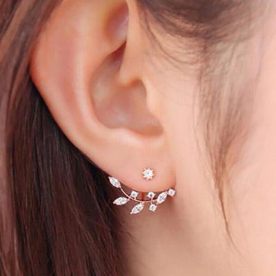 Damenmode Elegante Strass Blatt Zweig Ohrstecker Ohr Jacken
