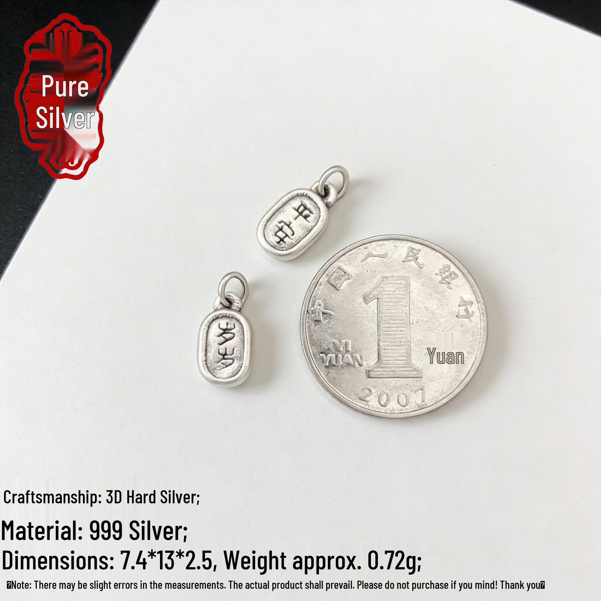 Retro 999 Sterling Silver Charm Pendant for DIY Braided Rope Bracelets 3D Solid Silver 999; Single Price серебряный
