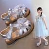 Girls Closed Toe Soft Sole Sandals, Summer Crystal Bow Princess Beach Shoes for Middle and Big Kids