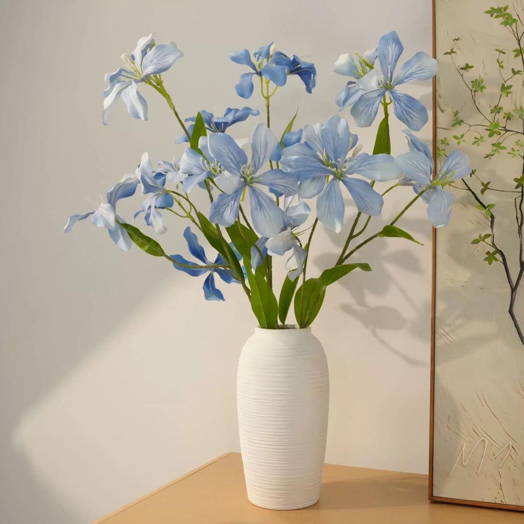 3PCS Blue Fowers Artificial Bauhinia Light Blue Large Artificial Flowers Arrangement for Decoration Wedding Home