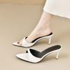 Patent leather high-heeled thin-heeled women's slippers 2025 summer new fashion versatile dopamine pointed cool slippers women