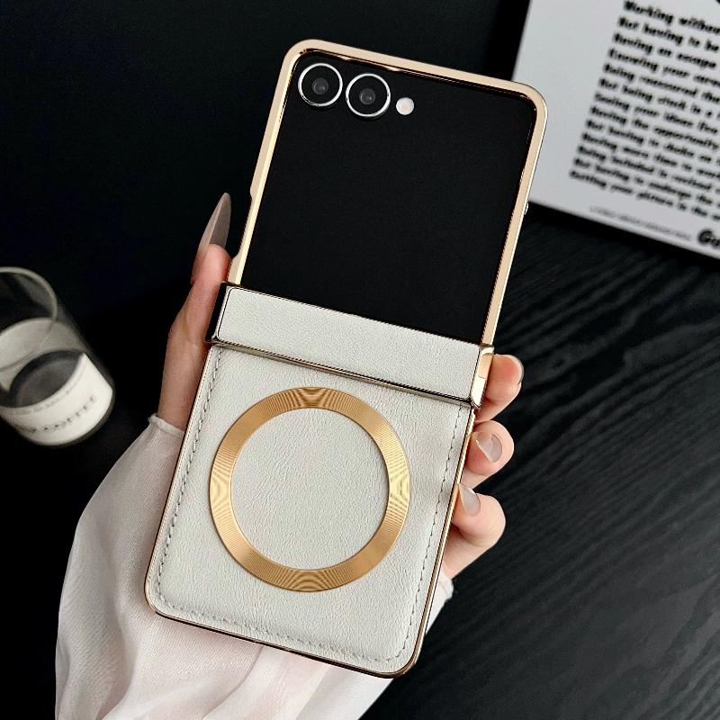 Luxus galvanisierte magnetische Hülle für Samsung Galaxy Z Flip 7 6 5 4 3 5G ZFlip7 FE ZFlip6 Leder Scharnierschutz Abdeckung Funda
