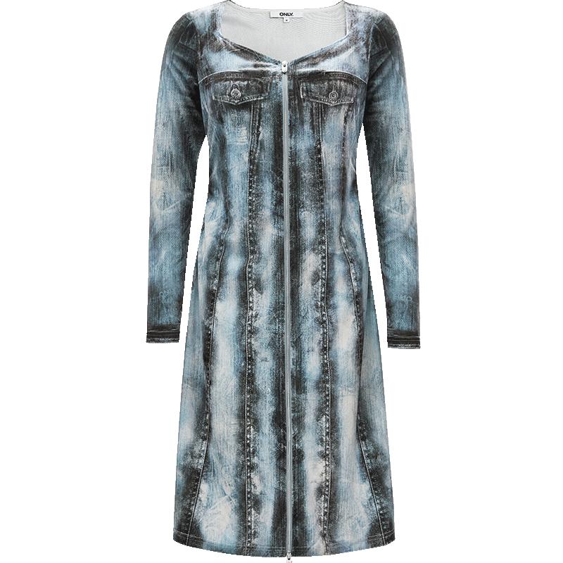 

ONLY 2024 Spring Retro Print Velvet Mid-Length Dress S