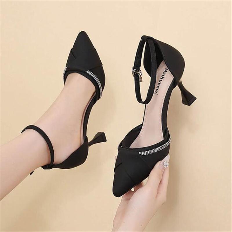 Newest Style High Heels Sexy Pumps Women Shoes 7cm Rhinestone Wedding Shoes for Women Bride Shallow Pointed Single Shoes