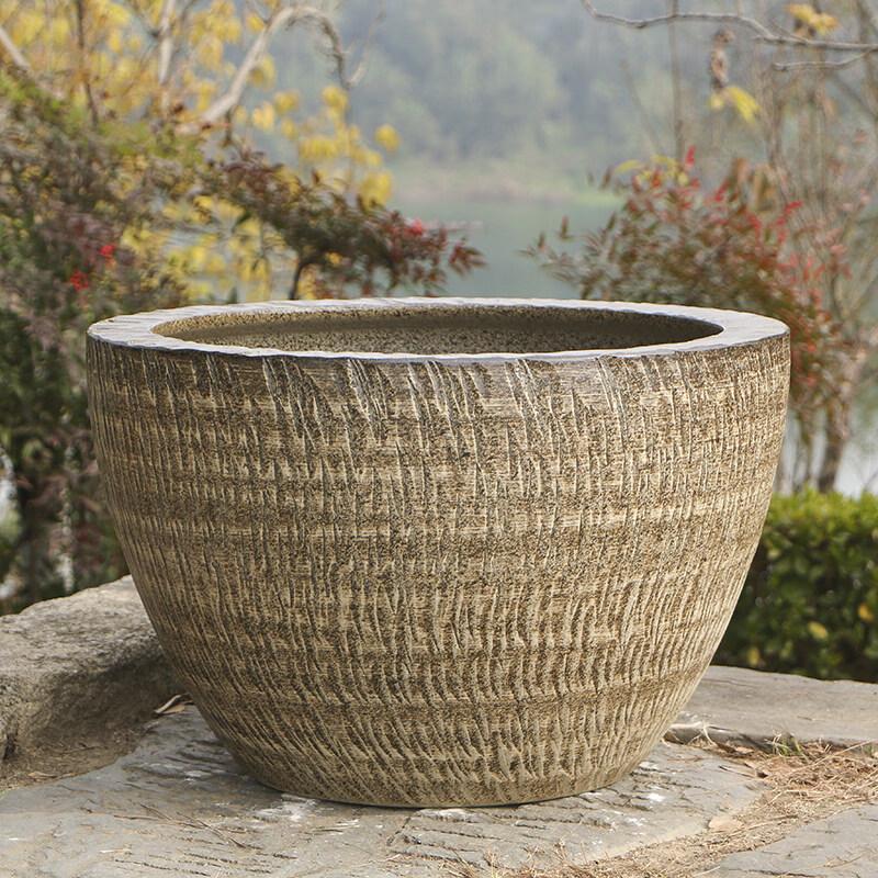 Blue and White Porcelain Stone Garden Pot with Tray