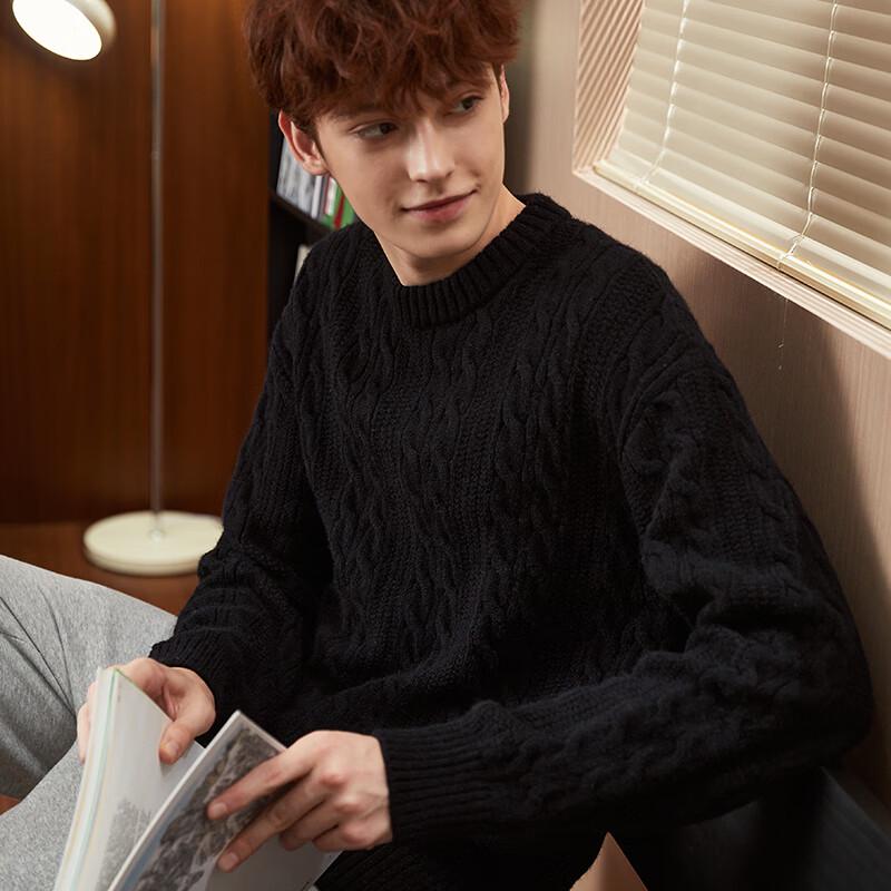 TonLion Men's Cable Knit Crew Neck Sweater