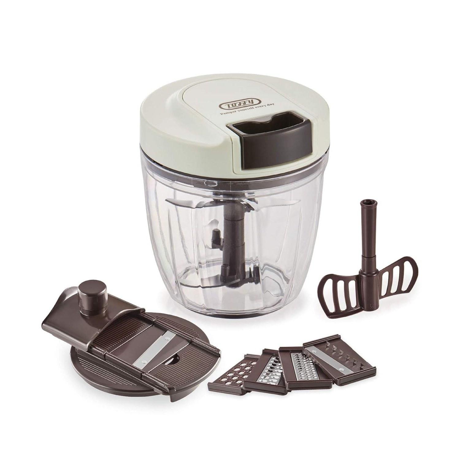 Toffy Multi Handy Chopper K-HC7 No Power Needed Manual 7WAY Minced Blender Slicer Thin Slicing Fine Shredding Dicing Grating Easy Ash White K-HC7-AW
