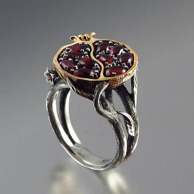 Vintage-Damenschmuck, Granatapfel-Design, Party-Geschenke, Ringgröße 6–10
